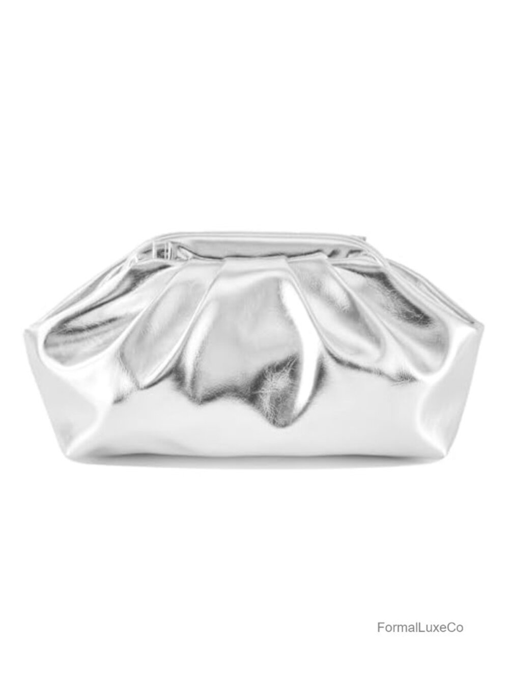 Metallic Vegan PU Pleated Evening Clutch Purse with Chain Strap